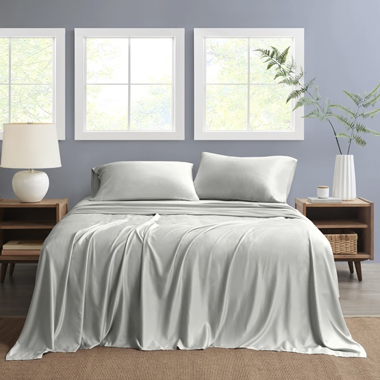 Nautica Twin Sheet Set Solid 3pc Light Grey