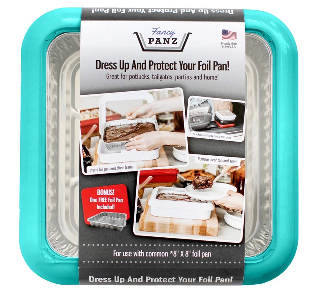 Fancy Panz Pan Carrier 8 x 8 In. (Includes Foil Pan and Serving Spoon) Aqua
