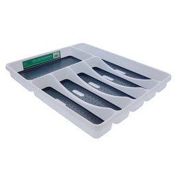 [723-02496] Life Art 6-Section Cutlery Tray/ Drawer Organizer, White/ Grey